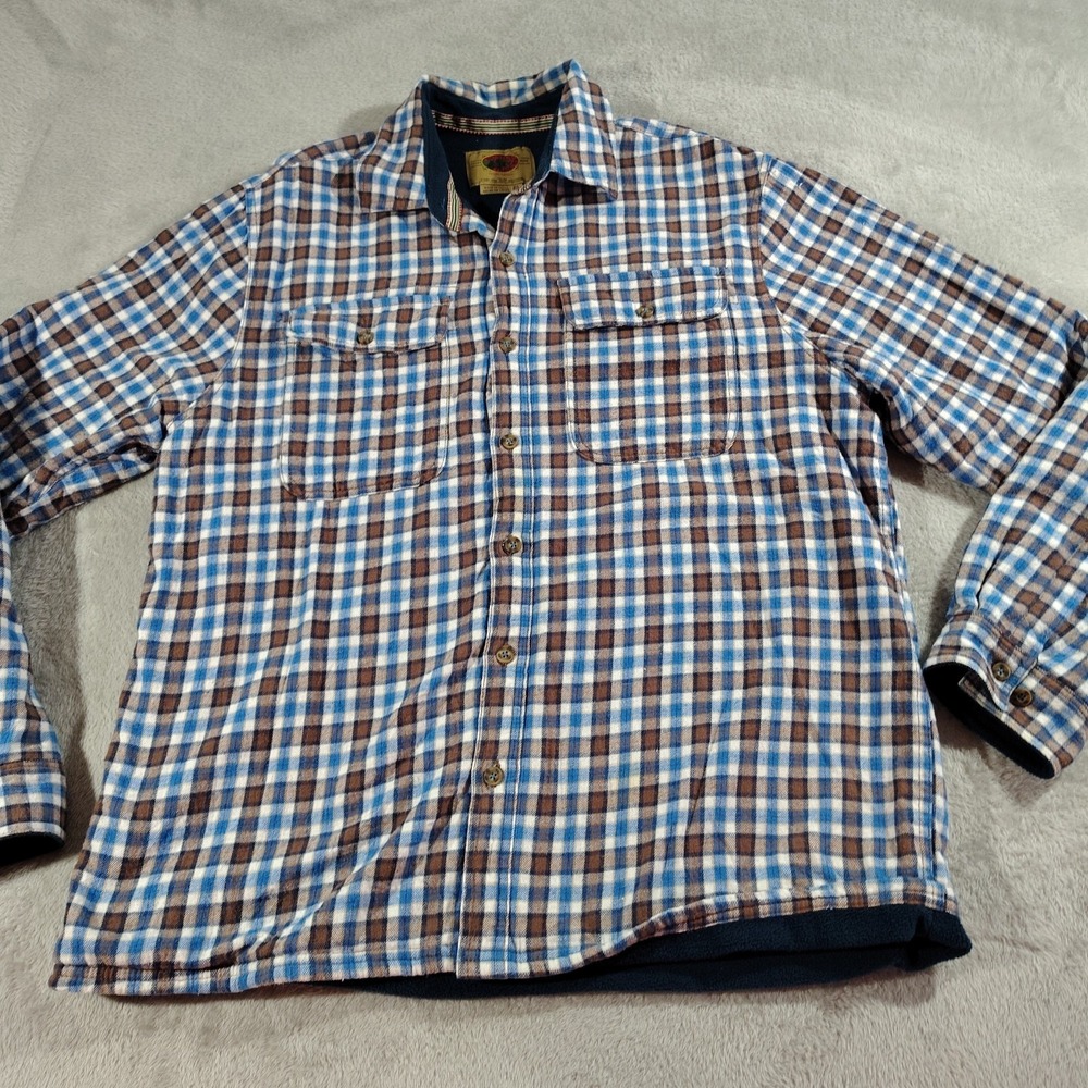 Boston Traders Shacket Men‎ XL Blue/Brown Plaid Flannel Outdoor Hunting Hiking